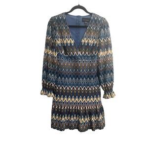 NWT Donna Morgan Nordstrom 6 Blue Rust Zig Zag Crochet Dress Poet Sleeve #5575